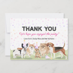 Süße benutzerdefinierte Pet Pawty Pink Hund Geburt Dankeskarte