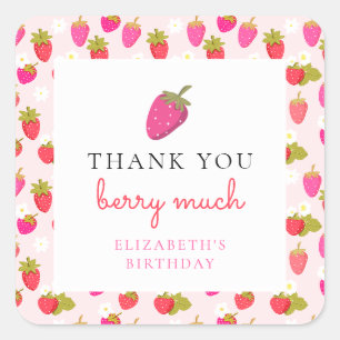 Süße Berry zum ersten Geburtstag niedliche Erdbeer Quadratischer Aufkleber