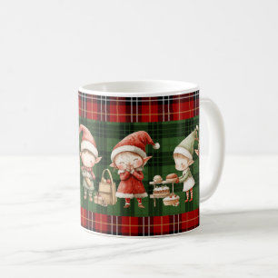 Süße beschäftigte Elfen Weihnachten grüne Plaids Kaffeetasse