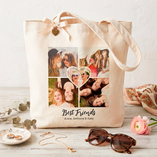 Süße "Beste Freunde" personalisierte 5-Foto-Collag Tragetasche