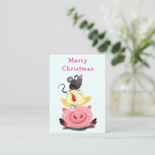 Süße beste Freunde Schweinchen Huhn und Maus Weihn Mitteilungskarte