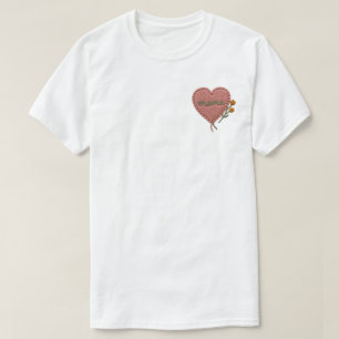 Süße bestickte rosa Herz-Mama-Blumen-Applikation T-Shirt