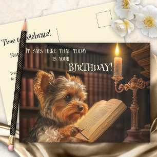 Süße Bibliothek Yorkshire-Hund Geburtstag Postkarte