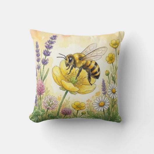 Süße Biene Auf Einer Blume Kleine Insekten Kissen (Vorderseite)