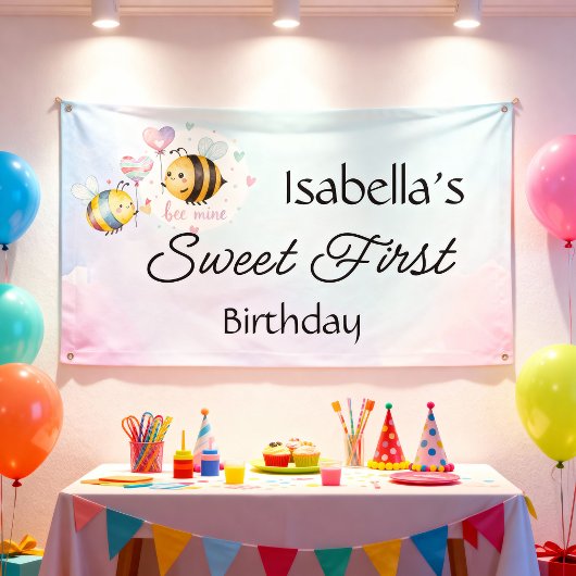 Süße Biene Erster Geburtstag Personalisiert Banner