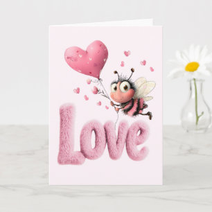 Süße Biene Fluffig Rosa Liebesherz Ballon Design Karte