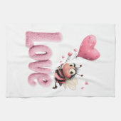 Süße Biene Fluffiger Rosa Liebesherzballon Geschirrtuch (Horizontal)