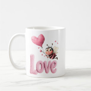 Süße Biene Fluffiges Rosa Liebesherz-Ballon-Design Kaffeetasse