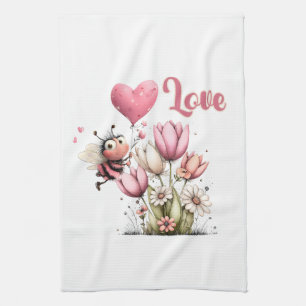 Süße Biene Liebe Herz Ballon Frühlingsblumen Geschirrtuch