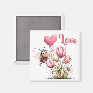 Süße Biene Liebesherzballon Frühlingsblumen Magnet