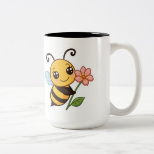 Süße Biene PNG - Kawaii-Biene mit Blumendesign Zweifarbige Tasse