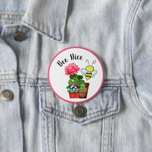 Süße Biene, schöne Blumen und Hummel Button Pin