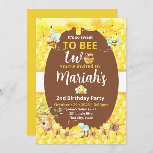 Süße Biene - zwei Einladungen (Vorne/Hinten)