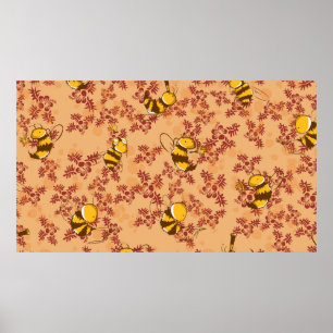 Süße Bienen Hintergrundmuster Poster
