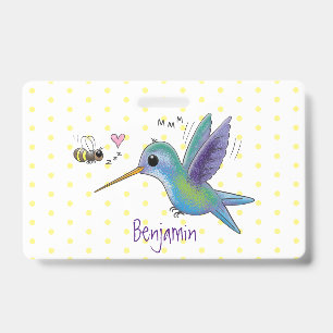 Süße Bienen-Kolibri-Cartoon-Illustration Ausweis