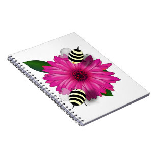 Süße Bienen treffen sich auf rosa Blume Notizblock