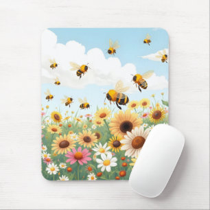 Süße Bienen und Blumen Illustration Mousepad
