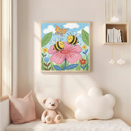 Süße Bienen und Schmetterling beim Tanzen - Buntst Poster