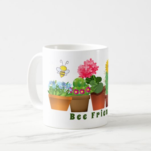 Süße bienenfreundliche Kaktus-Blumengarten Kaffeetasse (Vorderseite Links)