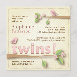 Süße Birdie-Zwillinge Mädchen Baby Shower Einladun Einladung
