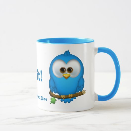 Süsse-Blau tweetet Vogel-personalisierte Tasse (Rechts)