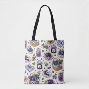 Süße Blaubeer-Picknick-Cottagecore-Gingham-Sommer Tasche