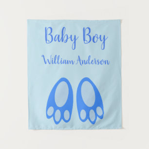 Süße blaue Baby-Jungen-Hasenfüße Ostern Custom Wandteppich