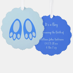 Süße blaue Baby-Jungen-Hasenfüße Ostern individuel Ornament Karte