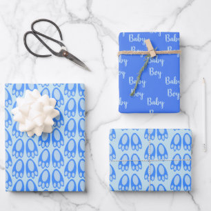 Süße blaue Baby-Jungen-Hasenfüße Ostern neues Baby Geschenkpapier Set