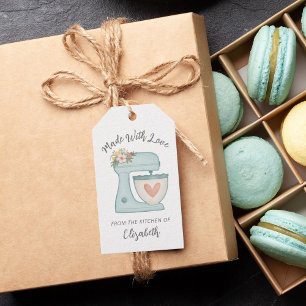 Süße blaue Bäckermaschine mit Liebe gefertigt Gesc Geschenkanhänger