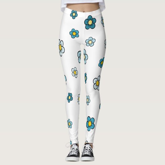 Süße blaue Blume Weiß Leggings (Vorderseite)