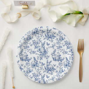 Süße Blaue Bunny Kaninchen Französische Toile Pappteller