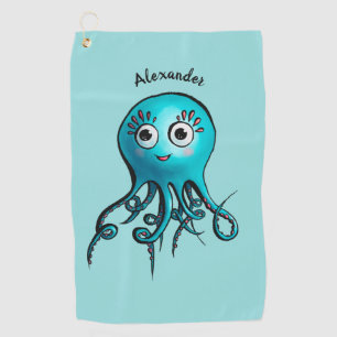 Süße blaue Cartoon-Oktopus - Lächelnde Meereskreat Golfhandtuch