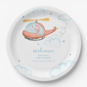 Süße blaue Elefanten-Hubschrauber-Baby-Shower-Will Pappteller