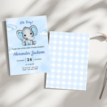 Süße blaue Elefanten-Jungen-Baby-Party-Einladung