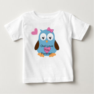 Süße blaue Eule mit rosa Herzen Baby T-shirt