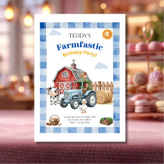 Süße blaue Farm Kindergeburtstag Einladung