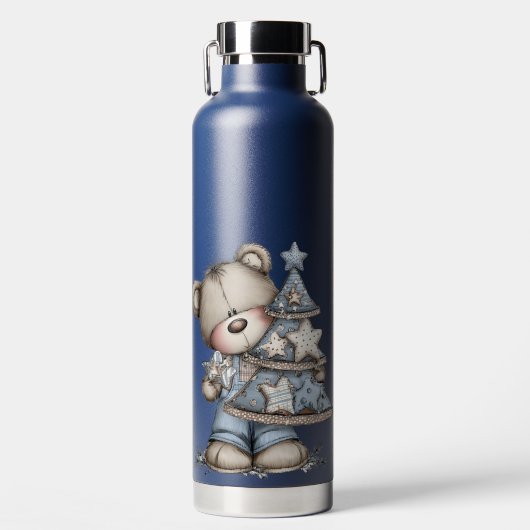 SÜSSE BLAUE FEIERTAGS-WINTER-TEDDYBÄREN TRINKFLASCHE (Vorderseite)