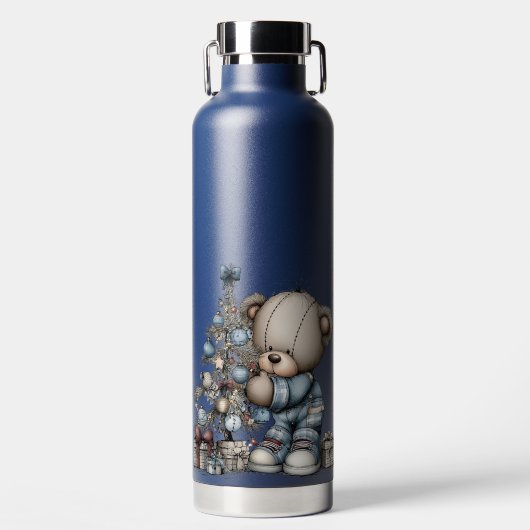 SÜSSE BLAUE FERIEN WINTERTEDDYBÄREN TRINKFLASCHE (Vorderseite)