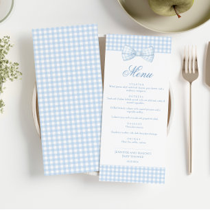 Süße blaue Gingham-Fliege Baby-Junge-Shower-Menü Einladung