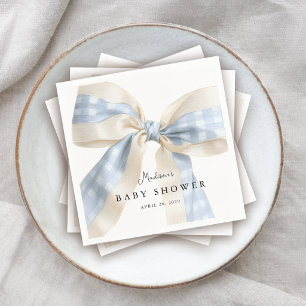 Süße blaue Gingham-Karo-Bow-Baby-Party Serviette