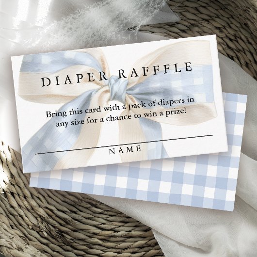 Süße blaue Gingham-Schleife Windel-Raffle Junge Ba Begleitkarte