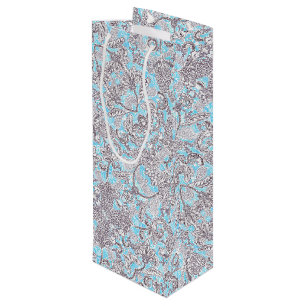 Süße blaue graue klassische floral geschenktüte für weinflaschen