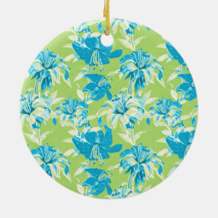 Süße blaue grüne nahtlose Lilienblume Keramikornament