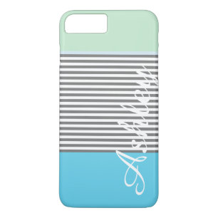 Süße blaue grüne vornehme Streifenmuster-Monogramm Case-Mate iPhone Hülle