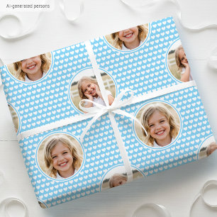 Süße blaue Herzen Kindergeburtstagsfoto Geschenkpapier