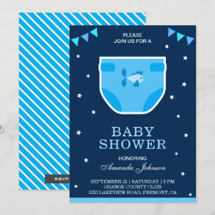 Süße blaue Jungen-Windeln-Baby-Party-Einladung Einladung