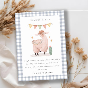 Süße blaue karierte Kaktus Boho Lama Baby-Party Dankeskarte