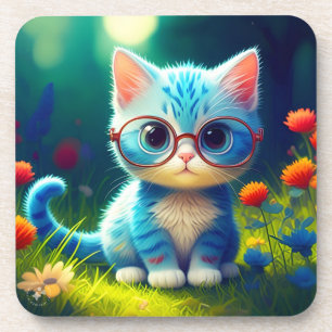 Süße blaue Katze mit Brille-47067 Getränkeuntersetzer