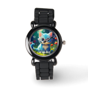 Süße blaue Katze trägt Brille-47067 Armbanduhr